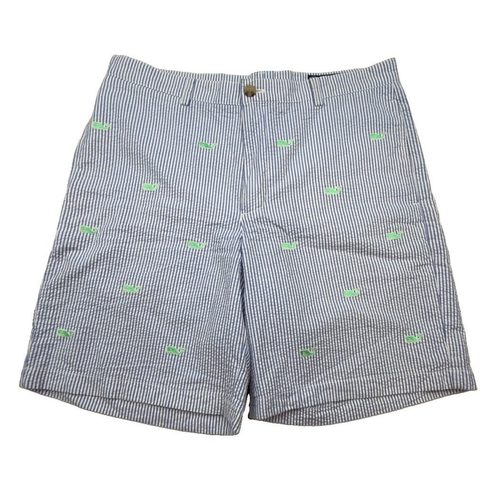 Vineyard Vines Club Shorts Men 34 Monogram Seersucker Striped 9" Golf Preppy